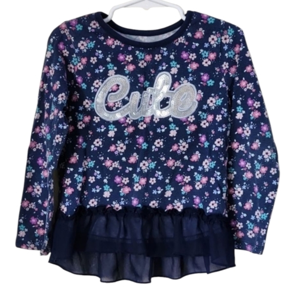 Garanimals Girls‎ Sequin "Cute" Flower Long Sleeve Ruffle Floral Skirt T-Shirt